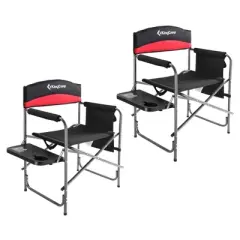 KingCamp Padded Outdoor Director Chair with Side Table, Integrated Cupholder, and Pockets for Camping, Sporting Events, or Picnics, Black/Red (2 Pack)