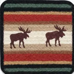 Earth Rugs V-19 Moose Square Jute Trivet 10"x10" Rustic Table Protector