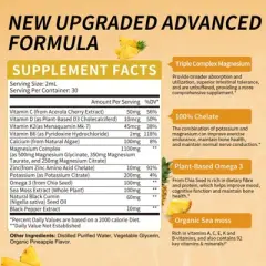 Mulittea Potassium Magnesium Liquid Supplement - Plus Calcium, Vitamin C, Zinc for Bone & Energy & Immune Support - 2 Fl oz(Pineapple flavor)