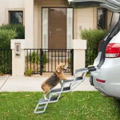 VEVOR Dog Stair for Cars, Wide 4-step Dog Car Steps, Folding Dog Car Ramp with Nonslip Surface, Portable Pet Steps Lightweight Aluminum