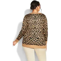 Women's Plus Size Longline Print Cardigan - tan | AVENUE