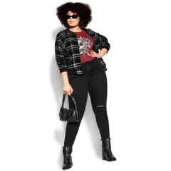 Women's Plus Size Check Bomber Jacket - black | CCX