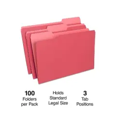 Staples Colored Top-Tab File Folders 3 Tab Red Legal Size 100/Pack 224550