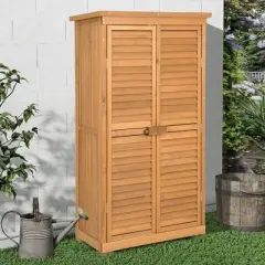 WELLFOR 100 gal Fir Wood Outdoor Storage Tool Cabinet Deck Box Natural Wood