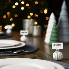 Northlight Glitter Striped Glass Christmas Ornament Place Card Holders - 2" - White - Set of 6