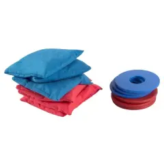 Toy Time 2-in-1 Wooden Backyard Washer Pitch and Beanbag Toss Set - 26" x 10", Red and Blue