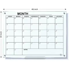SCRIBBLEDO Magnetic Glass Calendar 34&rdquo;x46&rdquo; Monthly & Weekly Dry Erase Planner for Wall with Marker Tray