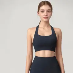 Anna-Kaci Active Women's Scoop Neck Seamless Athletic Crop Top with Wide Shoulder Straps