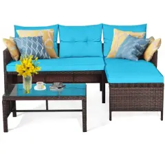 Costway 3PCS Patio Wicker Rattan Sofa Set Outdoor Sectional Conversation Set