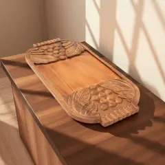 SEVOBAL Serving Platters Handmade Teak Wood Cheese and Bread Board with Asymmetrical Modern Design for Cakes, Appetizers, Brown, 29.5"*14"*1.5"