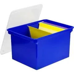 Storex Plastic File Tote Storage Box Letter/Legal Snap-On Lid Blue/Clear 61554U01C
