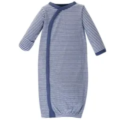 Touched by Nature Baby Boy Organic Cotton Side-Closure Snap Long-Sleeve Gowns 3pk, Blue Whale
