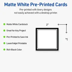 Avery Printable Square Cards, Double Black Border, 2" x 2", Matte White Square Cards, Laser/Inkjet, 120ct, Great for Business Cards
