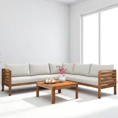 6-Piece Outdoor Acacia Wood Sofa Set with Cushions, Modular Patio Conversation Set for Garden, Gazebo, Balcony, or Courtyard