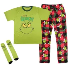 Dr. Seuss The Grinch Men's Pajama Pants Shirt and Socks 3 Piece Pajama Set