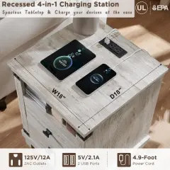 SinCiDo Nightstand with Charging Station, 18" Farmhouse Night Stand with 2 Drawers, Wood Rustic End Table