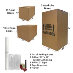 UBMOVE 3 Room Wardrobe Kit-3 with 36 Moving Boxes and Packing Supplies