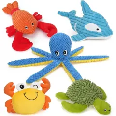 Prime Pets Dog Toys, 5Pcs Plush Ocean Animal Dog Squeaky Toy, Crinkle Pet Toy, Stuffed Puppy Chew Toys