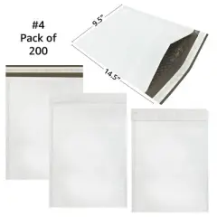UOFFICE 200 Poly Bubble Mailer Bags 9.5"x14.5" #4 White Self-Sealing Envelopes