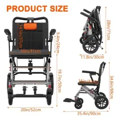Garvee Wheelchairs for Adults Lightweight Foldable, Gray/Orange
