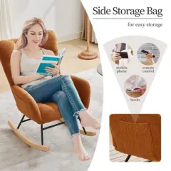 GustoWave Comfy Nursery Rocking Chair,Teddy Upholstered Glider Rocking Chair with Ergonomic Backrest, Armrest, Side Pocket,Soft Accent Armchair