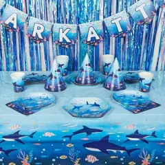 Blue Panda 3 Pack Shark Themed Under The Sea Tablecloth, Disposable Table Cover (54 x 108 In)