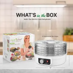 5-Tier Electric Food Dehydrator for Enhanced Food Preservation with Adjustable Thermostat, White, Easy to Clean