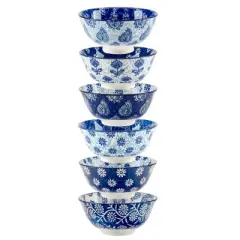 Certified International Set of 6 30oz Carnival All Purpose Bowls Blue