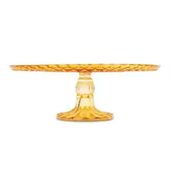 Amici Home Rochester Amber Glass Footed Cake Stand - Vintage Diamond Pattern Round Pedestal for Cakes, Pastries & Cupcakes, Decorative Dessert Display