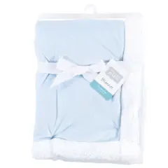 Hudson Baby Infant Boy Plush Blanket with Faux Shearling Back, Light Blue White, One Size