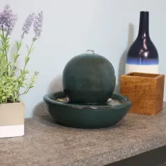 Sunnydaze Indoor Home Decorative Smooth Glazed Ceramic Orb Tabletop Water Fountain Feature - 7" - Green