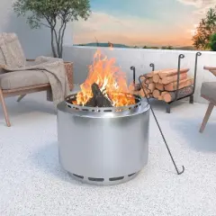 ALAULM 19-Inch Smokeless Fire Pit,Portable Outdoor Smokeless Stove-Wood Burning Stainless Steel Fireplace&Ash Poker&Carry Bag,for 4-6 People,Silver