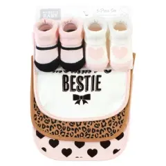 Hudson Baby Infant Girl Cotton Bib and Sock Set, Bestie Leopard, One Size