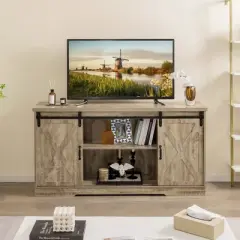 Costway TV Stand Farmhouse Cabinet Sliding Barn Door Adjustable Shelves for TV up to 65''