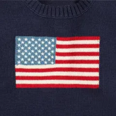 Hope & Henry Boys' Long Sleeve Flag Intarsia Crew Neck Pullover Sweater, Kids