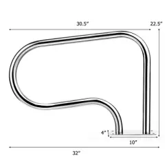 Costway Swimming Pool Hand Rail Stainless Steel Ladder Handrail Stair Rail w/ Base Plate