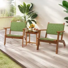 VINGLI Outdoor Armchair, All-Weather Wooden Patio Chair with Waterproof PE Woven Fabric for Garden, Lawn and Poolside