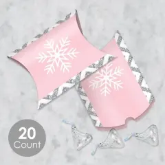 Big Dot of Happiness Pink Winter Wonderland - Favor Gift Boxes - Holiday Snowflake Birthday Party and Baby Shower Petite Pillow Boxes - Set of 20