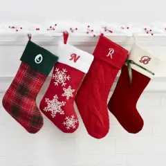 Personalization Mall Red & White Snowflake Initial Christmas Stocking