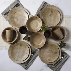 Gibson Elite Woodlands 16 Piece Melamine Wood Grain Decal Dinnerware Set