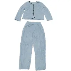 INSPIRE CHIC Womens Flannel Pajama Set Long Sleeve Button Down V Neck Fuzzy Fleece Pants Plush Loungewear