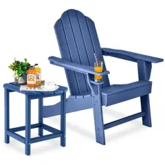 Costway 2 PCS Patio Adirondack Chair Side Table HDPE Weather Resistant Cup Holder Navy/White