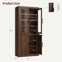 Tall Kitchen Pantry, Pantry Storage Cabinet with 2 Glass Doors & Adjustable Shelves, Farmhouse Freestanding Pantry Cupboard