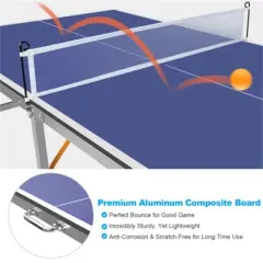 YONWAY 6ft Mid-Size Table Tennis Table Foldable Ping Pong Table Set for Indoor & Outdoor Games with Net,2 Table Tennis Paddles and 3 Balls