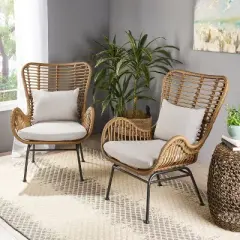 Christopher Knight Home Bechtel Outdoor Wicker Wrapped Club Chairs with Cushion (Set of 2)