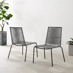 Fenton 2pk Outdoor Wicker Stackable Chairs - Gray - Crosley