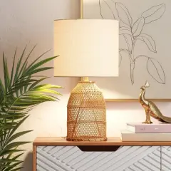 Rattan Diagonal Weave Table Lamp Tan - Opalhouse&trade;