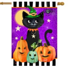 Briarwood Lane Halloween House Flag 40x28 For Outdoor Black Cat and Jacks For Halloween House Flag