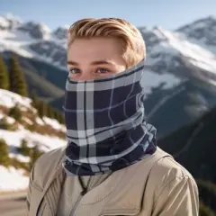 Unique Bargains Sunscreen Grid Pattern Face Scarf Mask Blue Gray 1 Pc