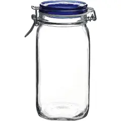 Bormioli Rocco Set OF 2 Bormioli Rocco Fido Square Jars With Blue Bail And Trigger Lids, 50.75oz